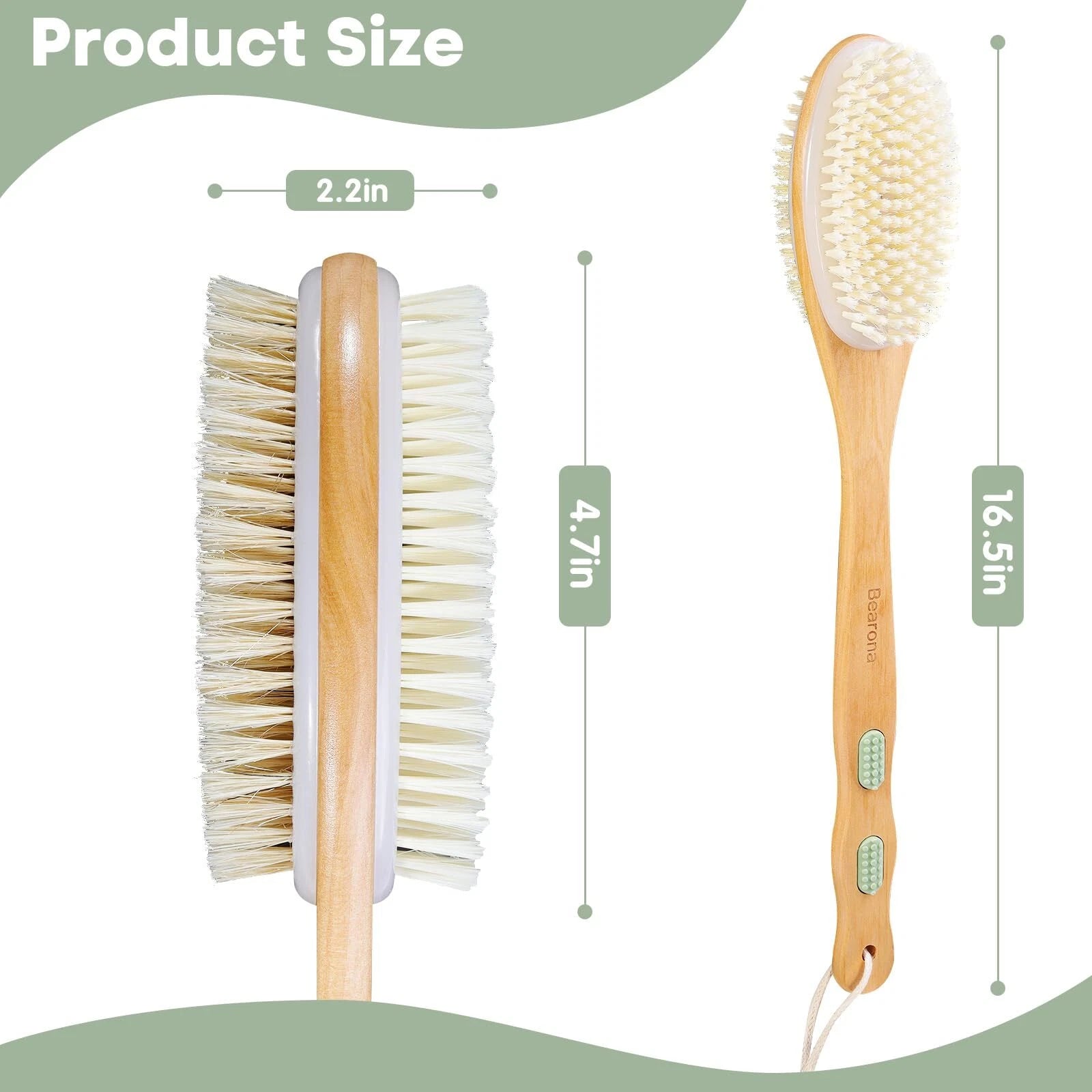 Back Brush Long Handle Shower Bath Scrubber Body With Soft And Stiff Natural