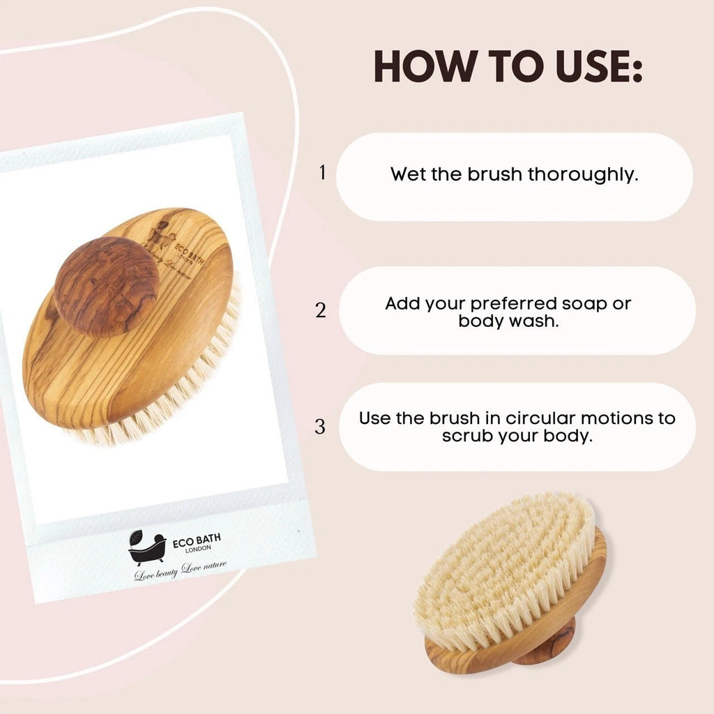 Eco Bath London Natural Sisal Olive Wood Hand Brush - Premium Olive Wood Sisal H