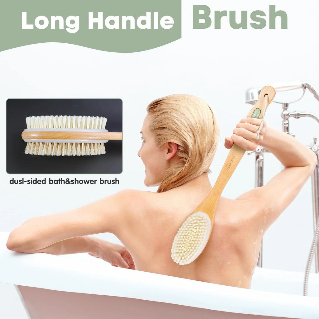Back Brush Long Handle Shower Bath Scrubber Body With Soft And Stiff Natural