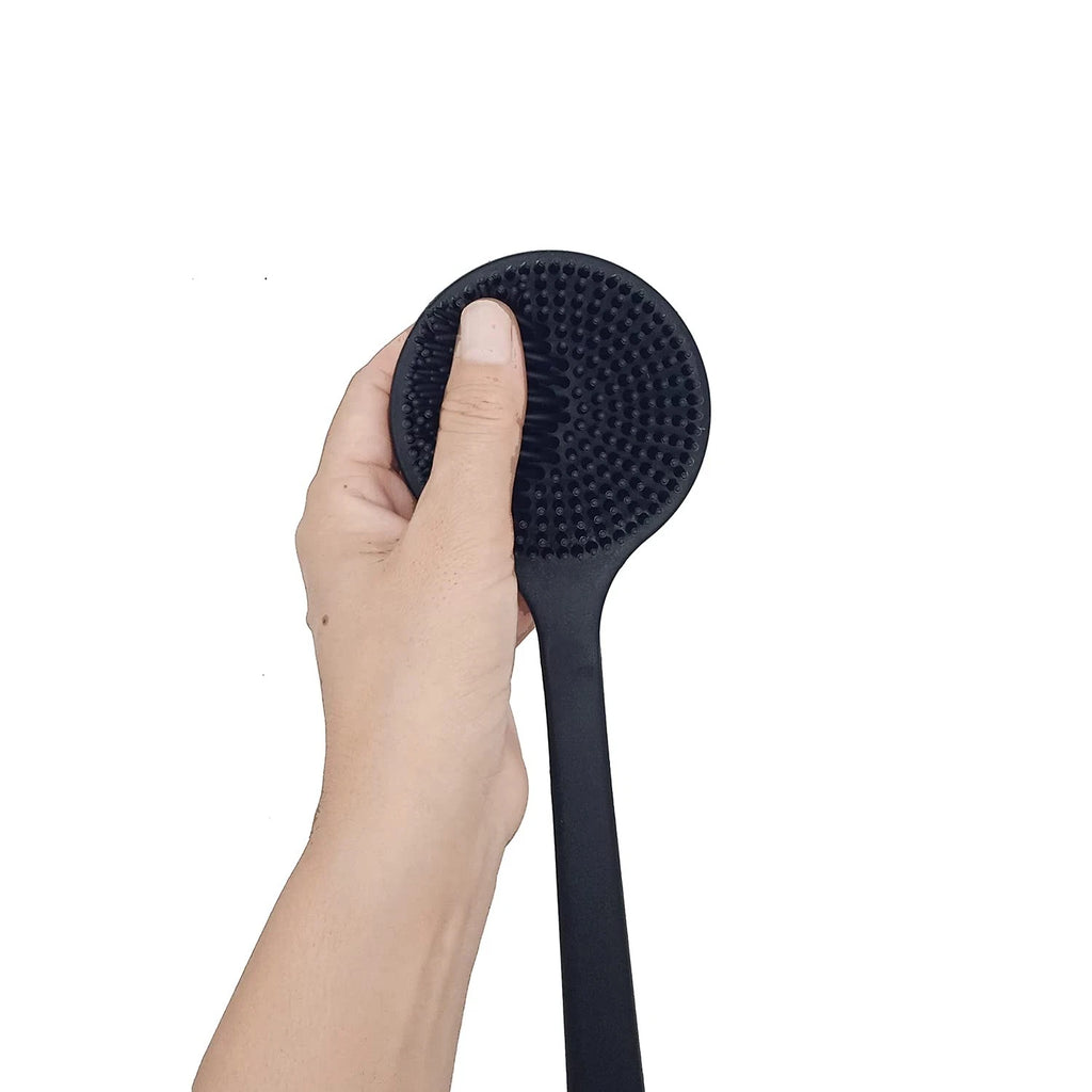 ✅ NEW- Silicone Back Scrubber for Shower Body Brush w/ Long Handle Black