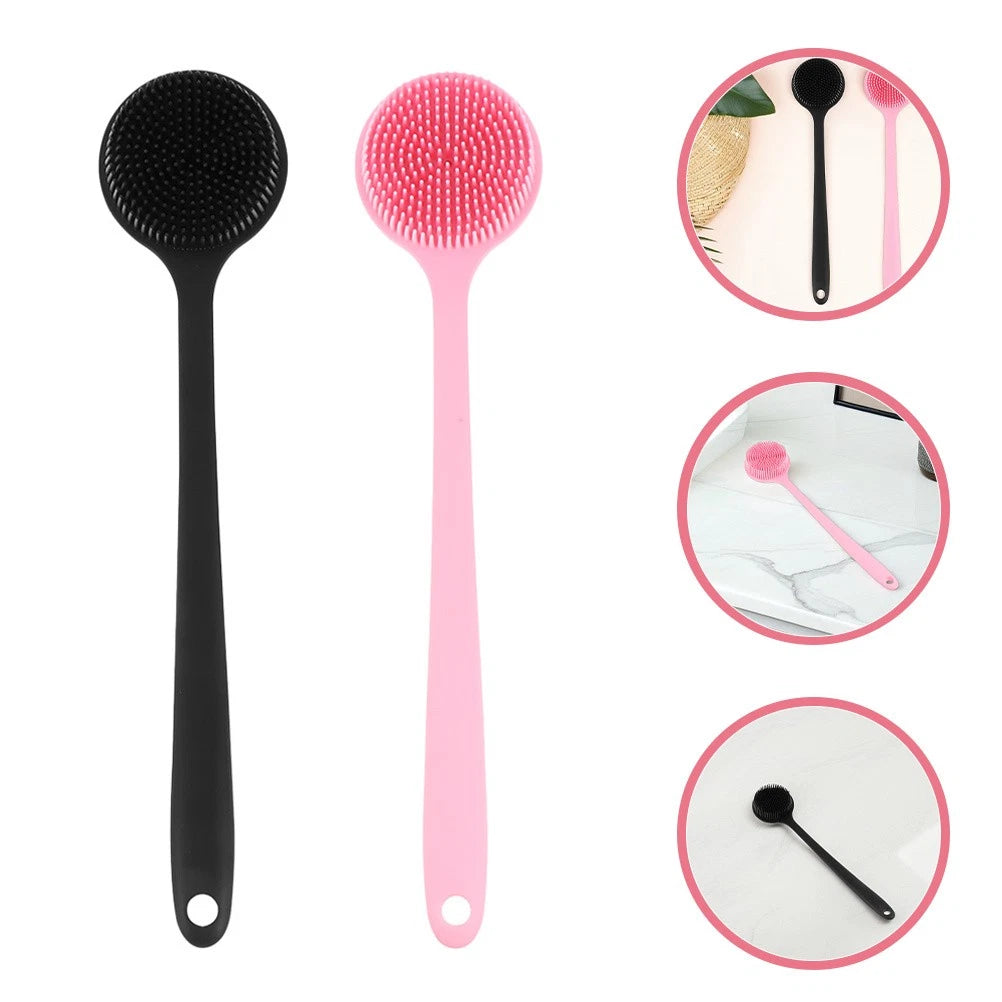 2 Pcs Bath Brush Man Silicone Body Scrubber Shower Back for with Handle