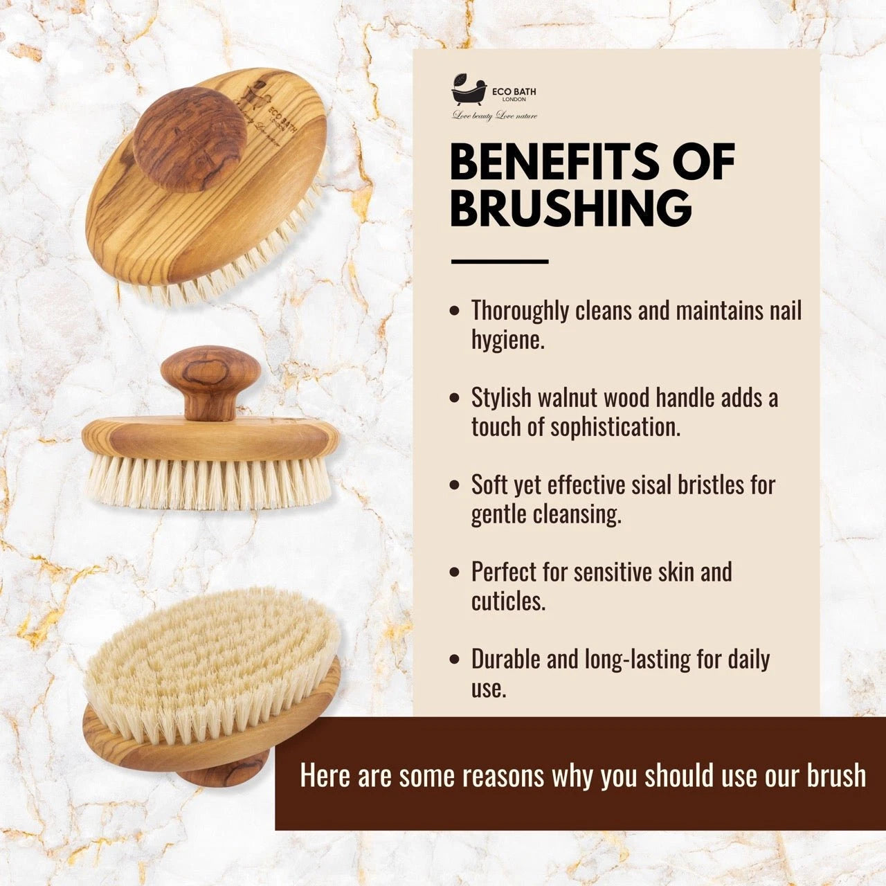 Eco Bath London Natural Sisal Olive Wood Hand Brush - Premium Olive Wood Sisal H