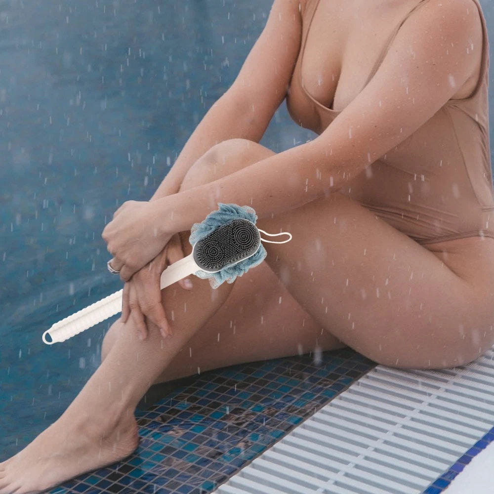 Back Rub Bath Brush Man Silicone Scrubber for Shower Body Long Handle