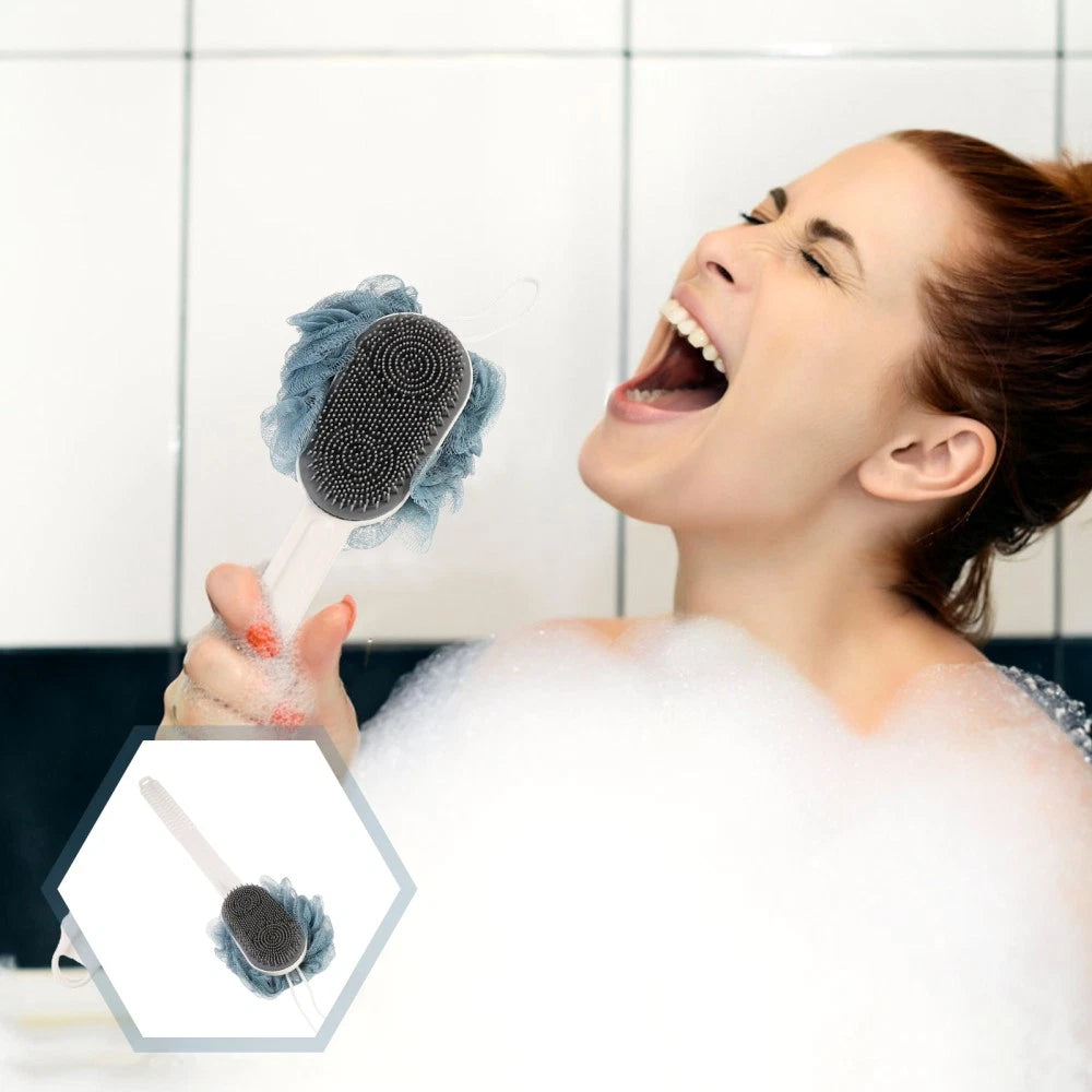 Back Rub Bath Brush Man Silicone Scrubber for Shower Body Long Handle