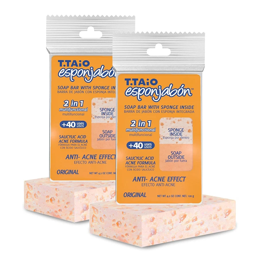 2 PACK T.Taio Esponjabon Pore-Cleansing Soap Sponges Wash Scrub ANTI ACNE EFFECT