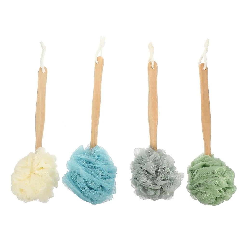 4 Pcs Bath Brush Rubs Back Ball Man Miss Scrubber Exfoliating Body Long Handle