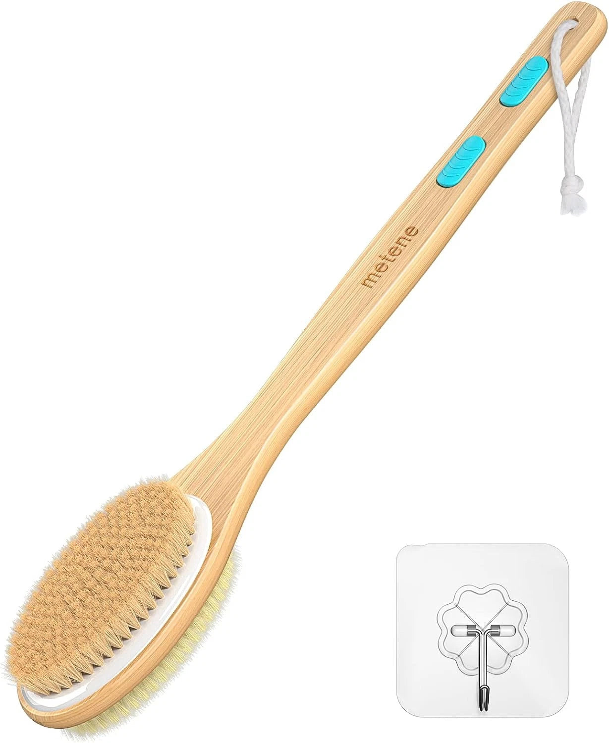 Metene Shower Brush with Soft and Stiff 1 Count (Pack of 1), Light Blue