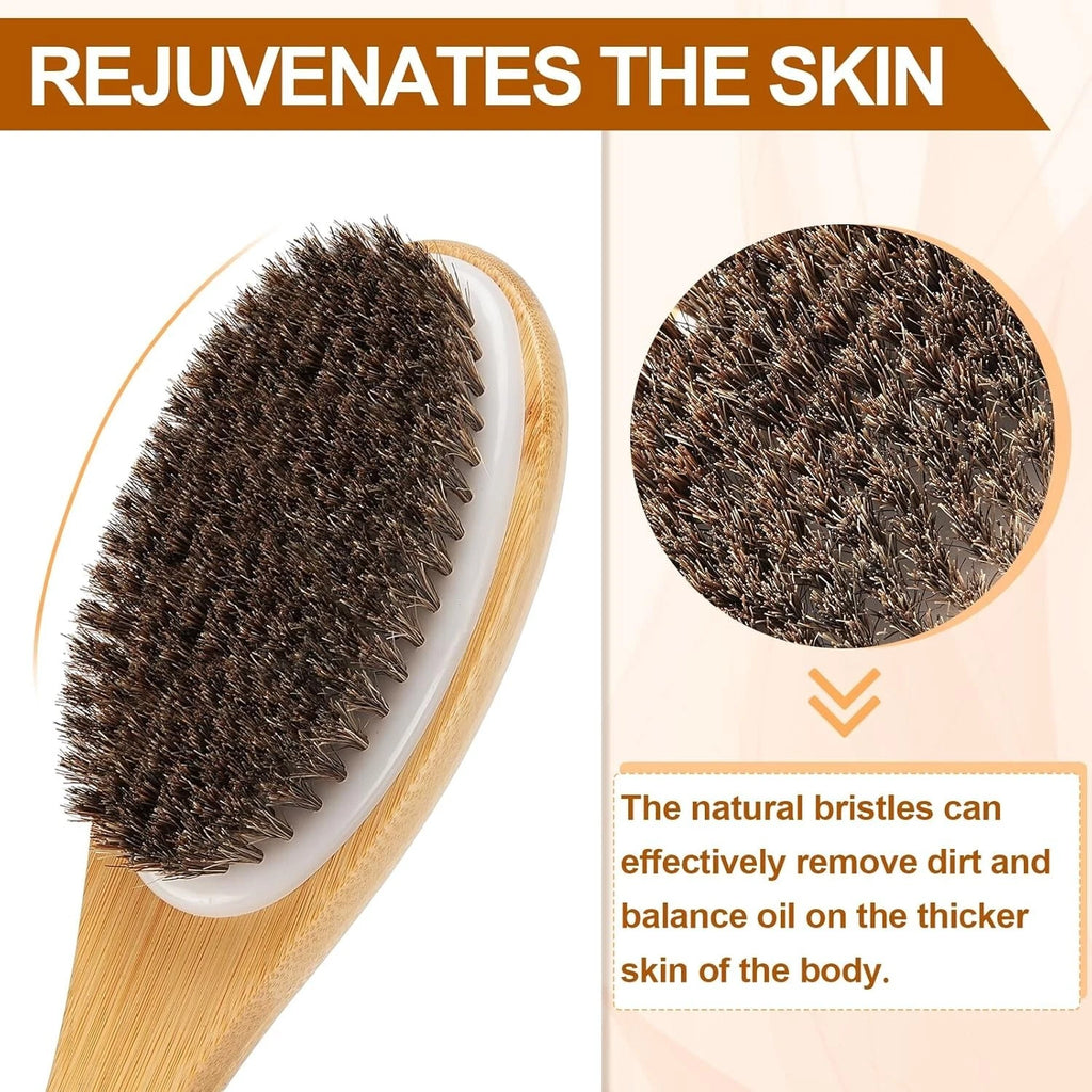 Exfoliating Back Scrubber Bamboo Brush 16.7" Curved Handle Natural Bristles