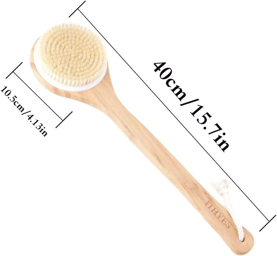 Body Brush Dry Brushing Back Scrubber Shower Bath Bamboo Wood Long...