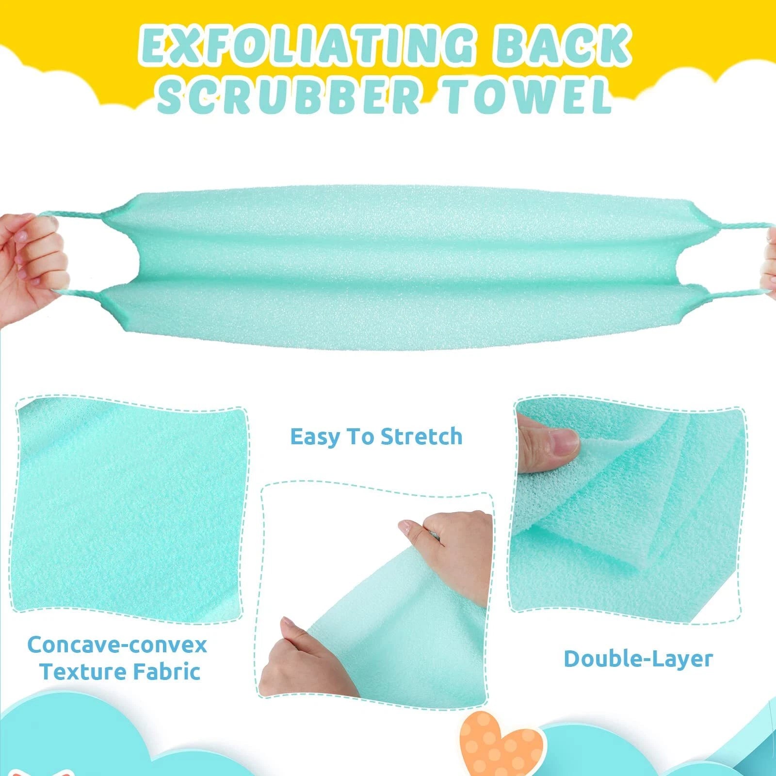 3 Pack Back Brush Long Shower Bath Scrubber Body Exfoliating Handles Washcloth