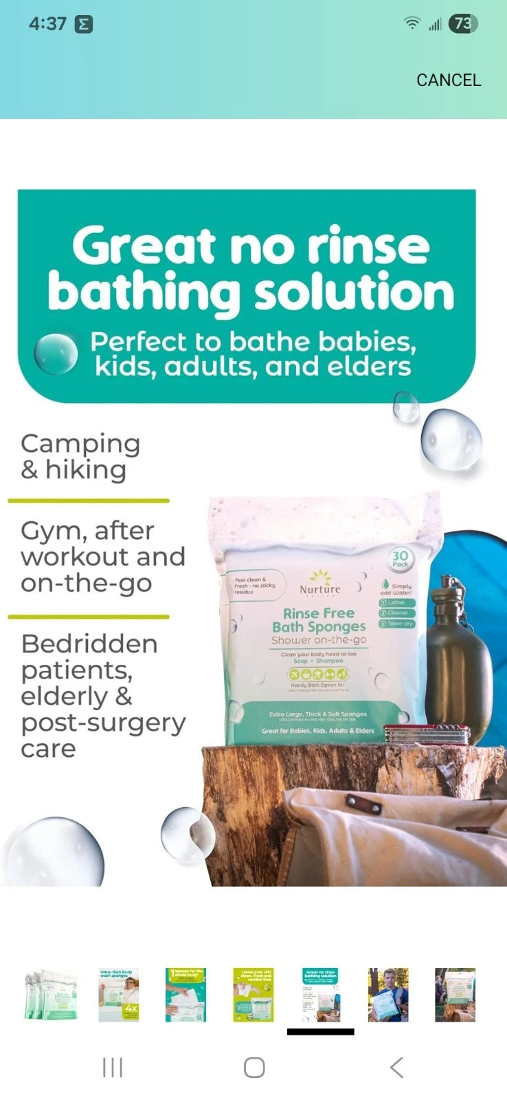 Nurture Valley Disposable Sponge Bath Wipes for Adults & Seniors