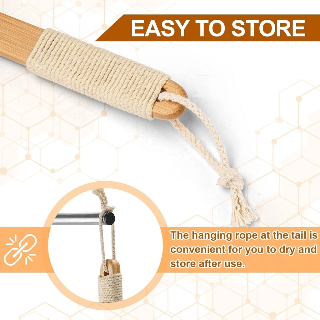 Exfoliating Back Scrubber Bamboo Brush 16.7" Curved Handle Natural Bristles