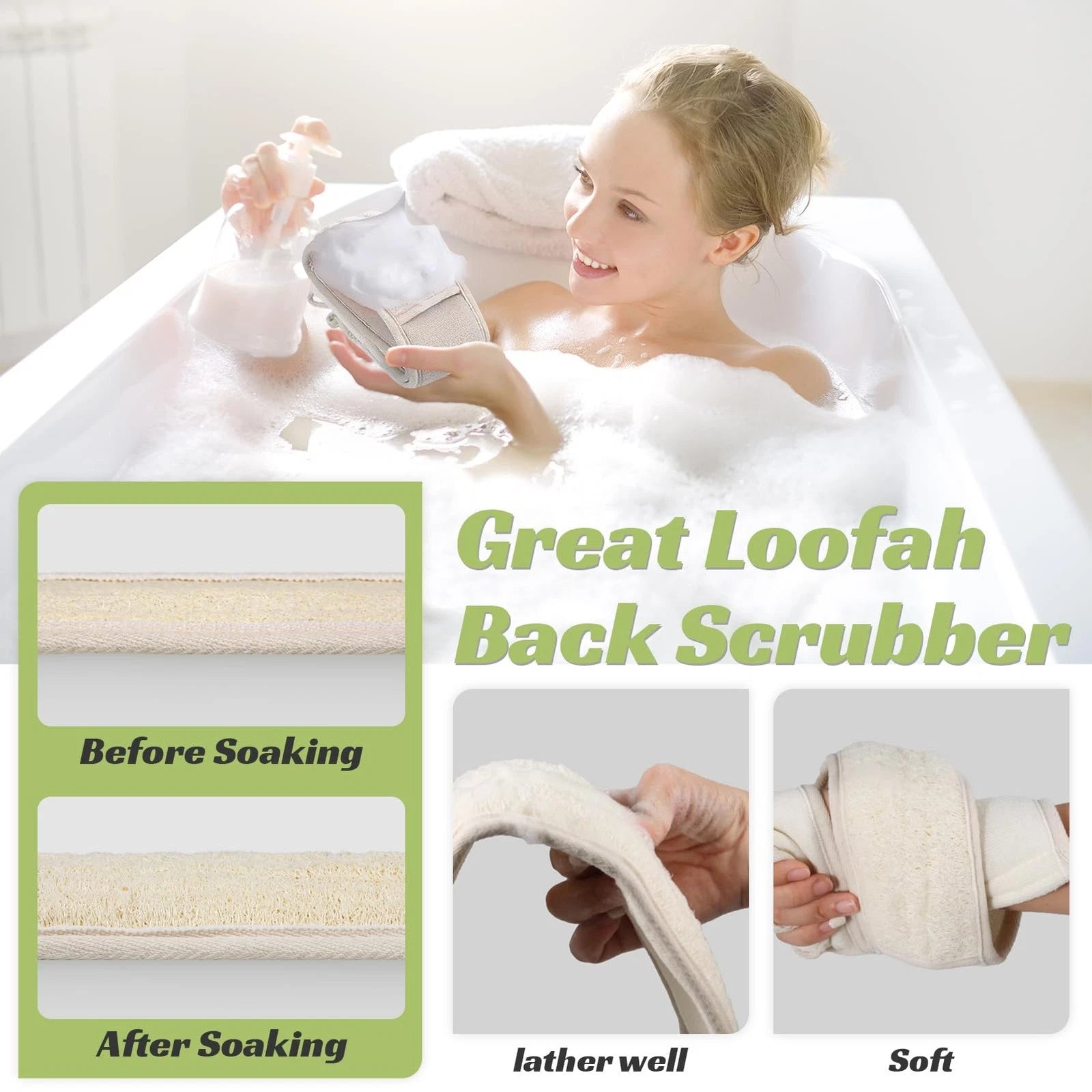 Natural Loofah Sponge Back Scrubber for Bath Shower, Exfoliating Body Scrubbe...