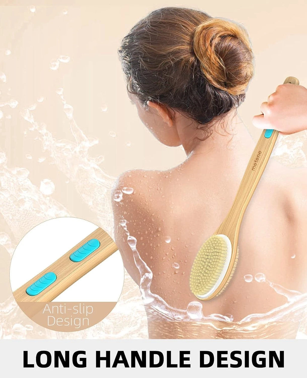Metene Shower Brush with Soft and Stiff 1 Count (Pack of 1), Light Blue