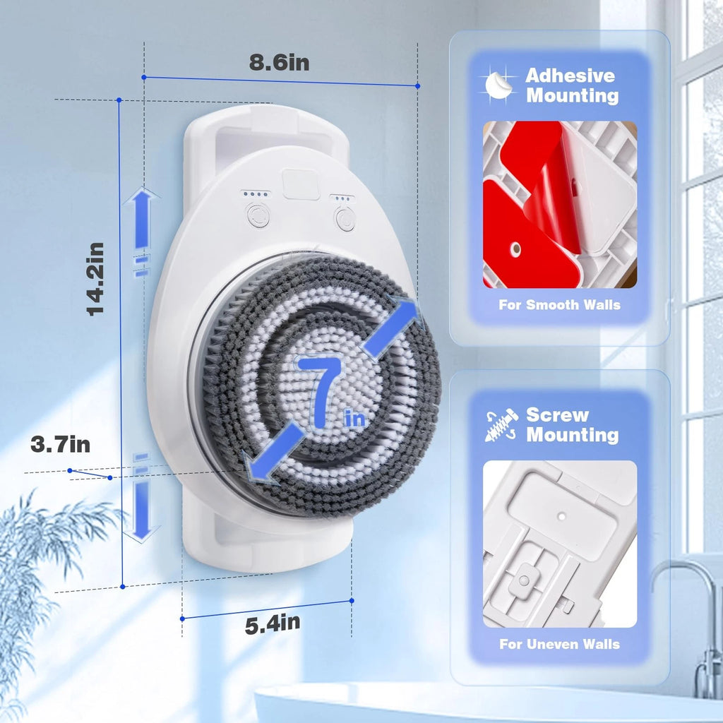 Smart Wall Mounted Exfoliating Brush, Electric Body Scrubber with 4 Replaceab...