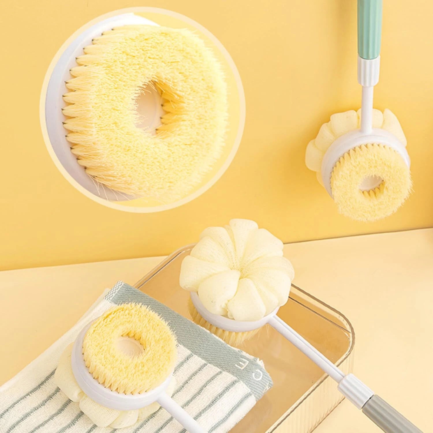 Back Scrub Brush for ShowerRetractable Double-Sided Long Handle Antiskid Bath...
