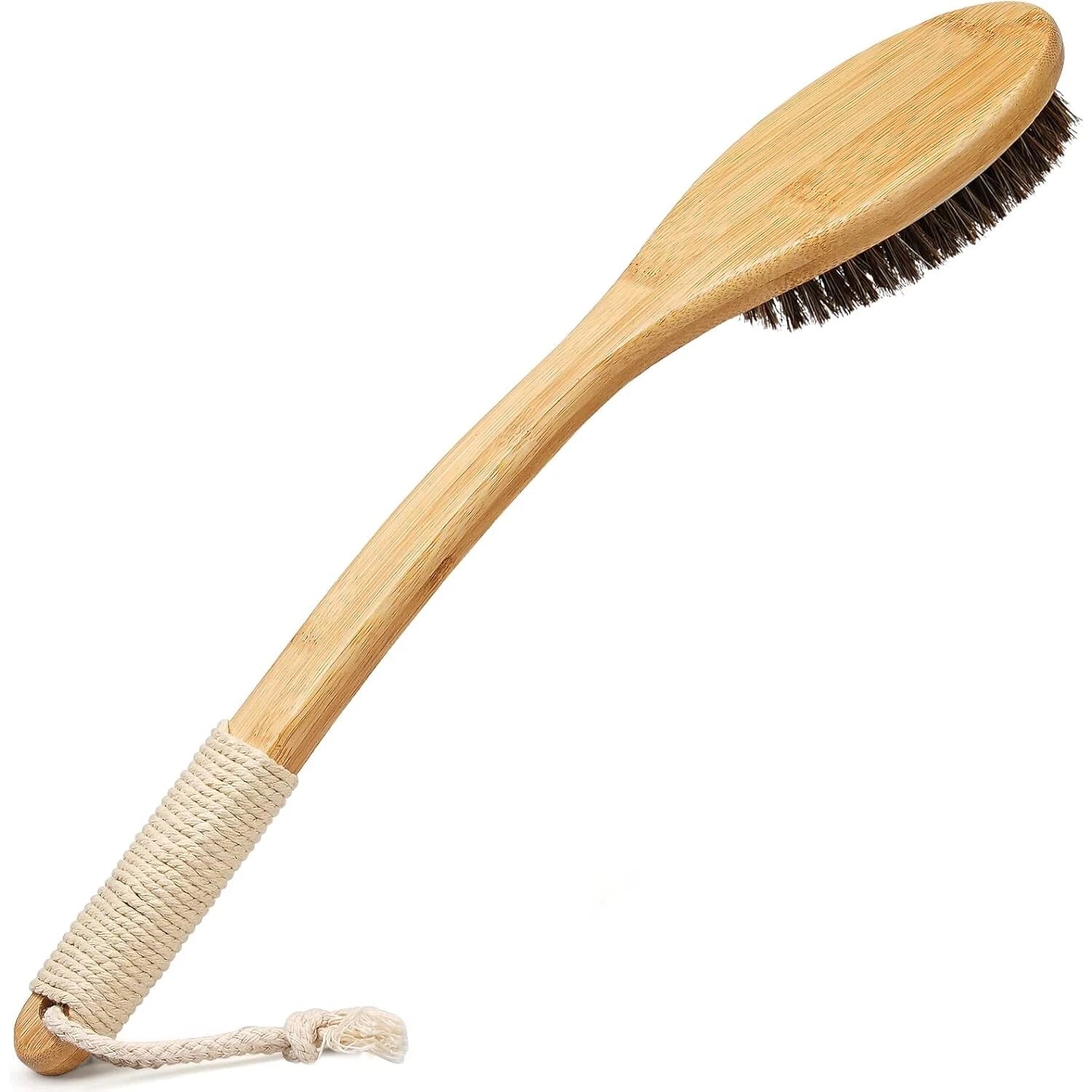 Exfoliating Back Scrubber Bamboo Brush 16.7" Curved Handle Natural Bristles
