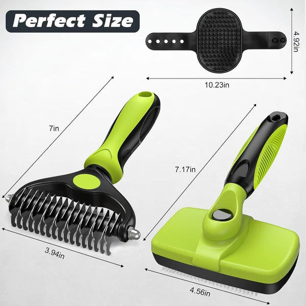 3PCS Self Cleaning Slicker Brush & Pet Grooming Rake & Bath Brush for Dogs and C