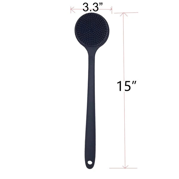 ✅ NEW- Silicone Back Scrubber for Shower Body Brush w/ Long Handle Black