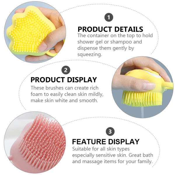 3 Pcs Silicone Bath Brush Newborn Toddler Infant Massage Scrubber
