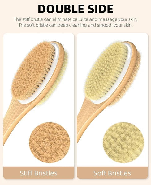 Metene Shower Brush with Soft and Stiff 1 Count (Pack of 1), Light Blue