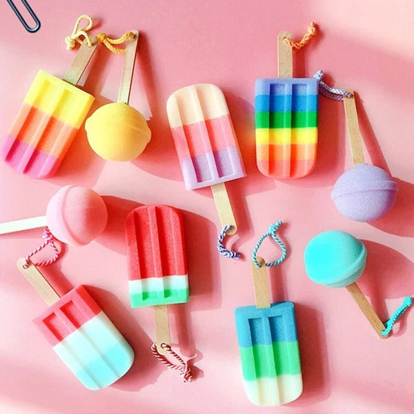 Popsicle Cute Shower Sponges Soft Bathing Scrub forKids Rainbow Baby Bath Sponge