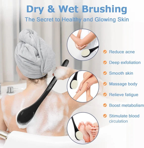 Exfoliating Shower Brush, Bath Body Brush, Never Mold Back Brush Long Handle for