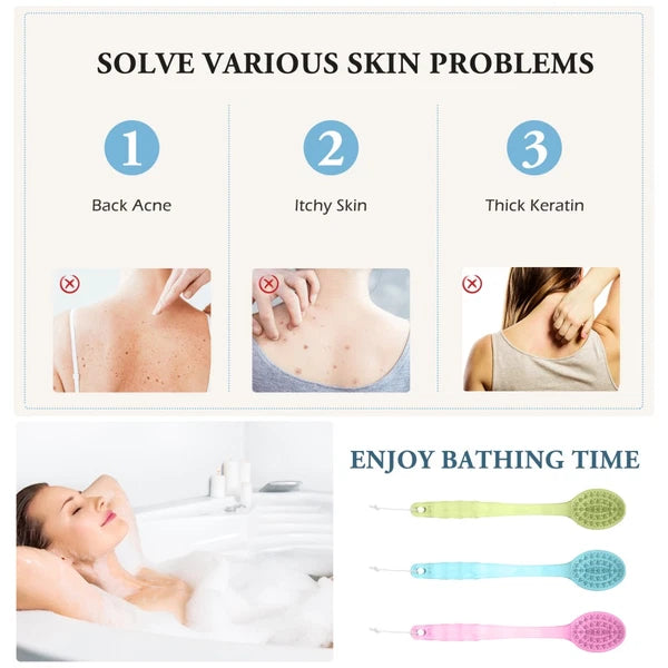 3pcs Long Handle Bath Scrubber Back Brush Massage Brush Bath Brush