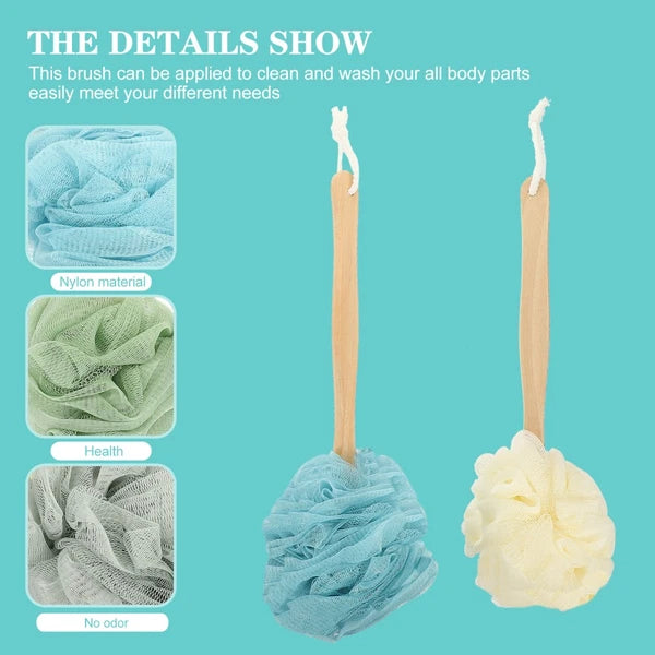 4 Pcs Bath Brush Rubs Back Ball Man Miss Scrubber Exfoliating Body Long Handle