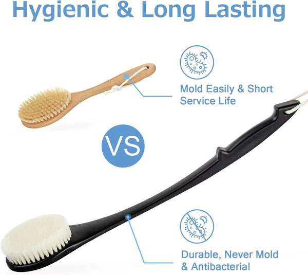 Exfoliating Shower Brush, Bath Body Brush, Never Mold Back Brush Long Handle for
