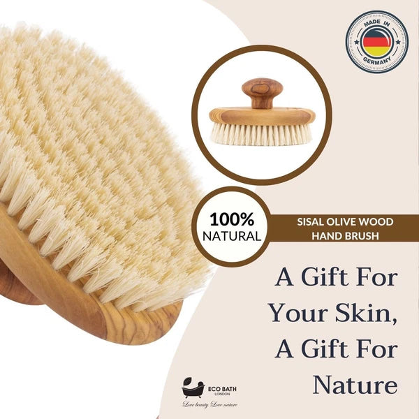 Eco Bath London Natural Sisal Olive Wood Hand Brush - Premium Olive Wood Sisal H