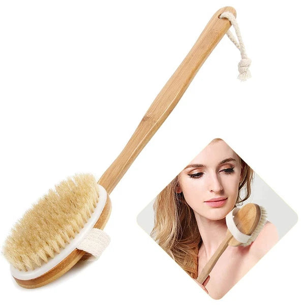 Bath Body Brush Back Scrubber with Boar Bristles and Long Bamboo Handle