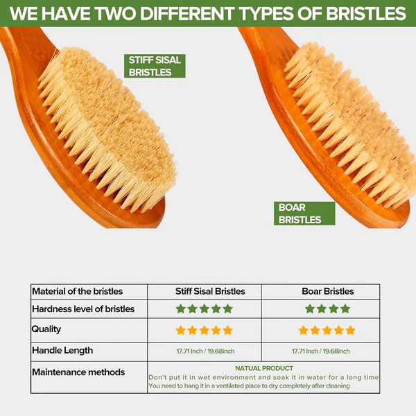 -17.71Inch Natural Boar Bristles Anti-Slip Long Handle Bath Brush,Bent Handle Sh