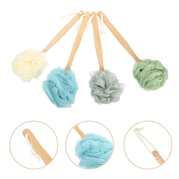 4 Pcs Bath Brush Rubs Back Ball Man Miss Scrubber Exfoliating Body Long Handle