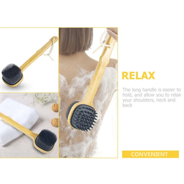Bath Brush Man Miss Silicone Shower Scrubber Body with Handle Long