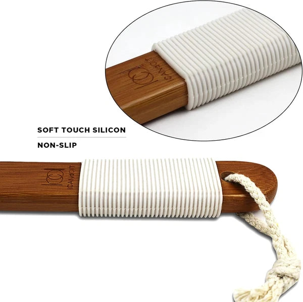 -17.71Inch Natural Boar Bristles Anti-Slip Long Handle Bath Brush,Bent Handle Sh