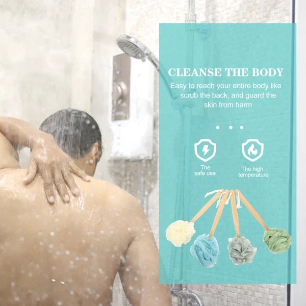 4 Pcs Bath Brush Rubs Back Ball Man Miss Scrubber Exfoliating Body Long Handle