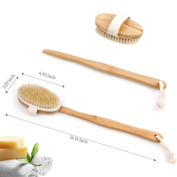 Bath Body Brush Back Scrubber with Boar Bristles and Long Bamboo Handle
