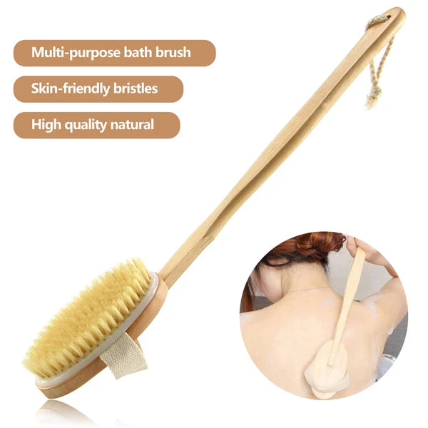 Bath Body Brush Back Scrubber W/Comfy Bristle Long Handle Gentle Massager G6A8