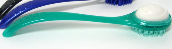 Elite Bath Brush - 1 side soft bristles, 1 side soap, long handle, green 02137